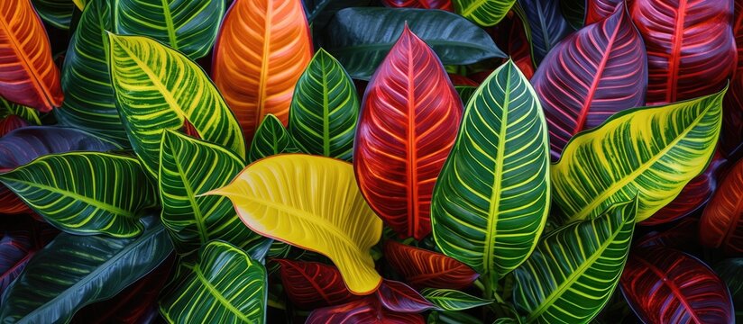 Hainan tropical garden has Codiaeum croton leaves