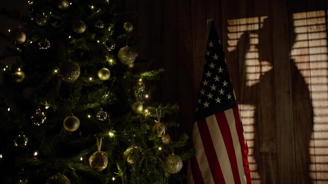 American Military Salute Near The Christmas tree