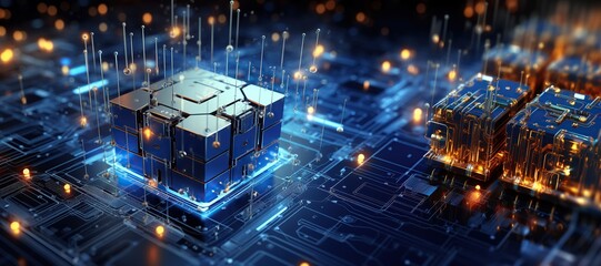 Blockchain technology. Big data processing and digital innovation. Cyberspace concept of future