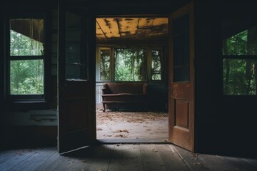 an empty, abandoned home with an open door