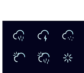 Weather icons set, outline icons on dark background.