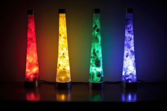 calming lava lamps glowing in a dark room - Powered by Adobe