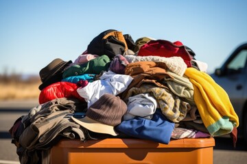 Fototapeta na wymiar winter clothing heap for a cold season donation