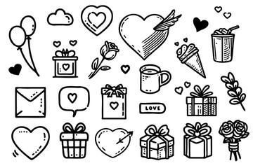 Hearts Saint Valentine Day design elements. sketch set hand drawn design elements for valentines, gift tags, greeting cards.