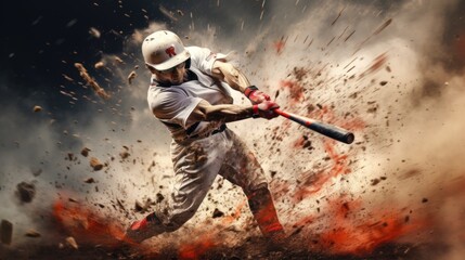 Fototapeta na wymiar Baseball player hitting ball hard.