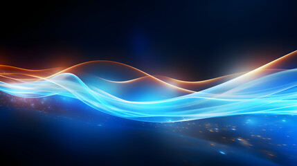 Colorful light trail illustration. Blue technology background with energy stream. Generative AI.