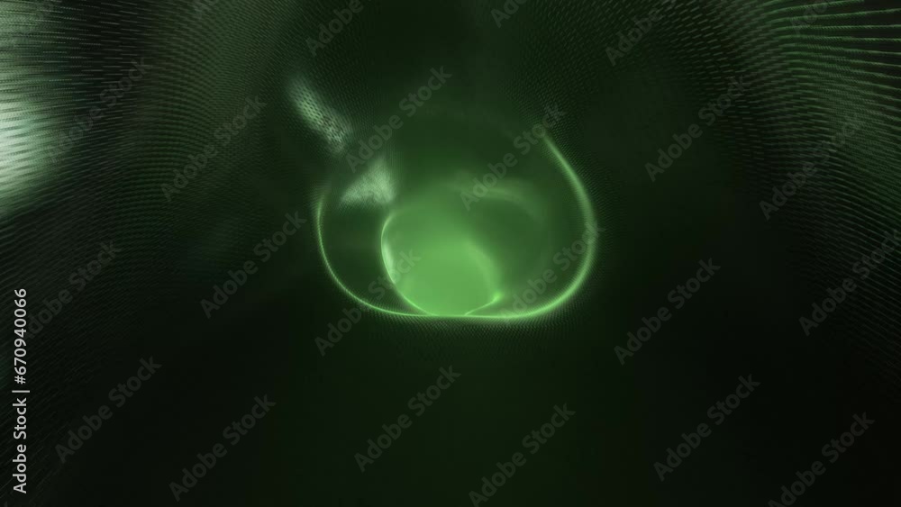Poster Endless Vortex Tunnel With Abstract Green Gradient Light. Futuristic Loop. animation