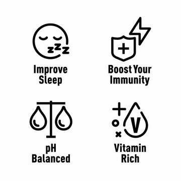 Improve Sleep, Boost Your Immunity, pH Balanced, Vitamin Rich information signs