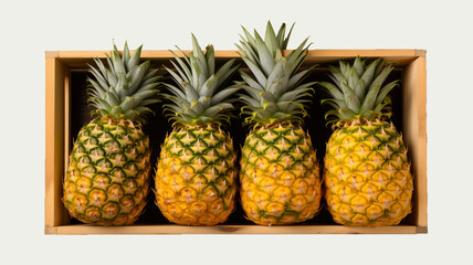 pineapple in the wood box on white background, close up collection of fresh ingredients healthy food, fruit, vegetables for healthy delicious food theme