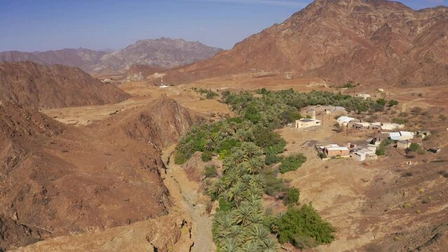 Aerial, Ain Sahban Oasis And Mountains, Oman
