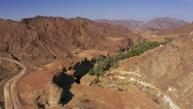 Aerial, Ain Sahban Oasis And Mountains, Oman