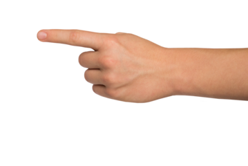 Male hand with index finger pointing to something. PNG isolated on transparent background