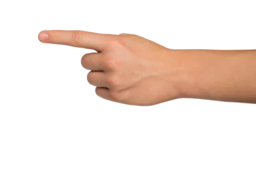 Poster Male hand with index finger pointing to something. PNG isolated on transparent background © Olena Svechkova