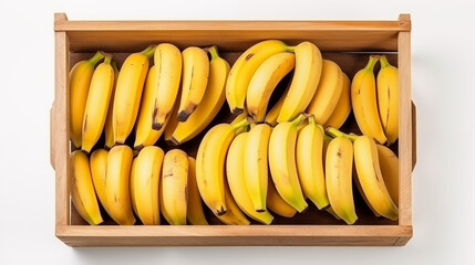 banana in the wood box on white background, close up collection of fresh ingredients healthy food, fruit, vegetables for healthy delicious food theme