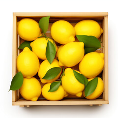 lemon in the wood box on white background, close up collection of fresh ingredients healthy food, fruit, vegetables for healthy delicious food theme