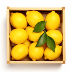 lemon in the wood box on white background, close up collection of fresh ingredients healthy food, fruit, vegetables for healthy delicious food theme