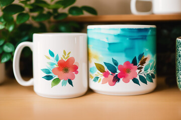 A mug with a flower on it. Blooming Serenity. A Floral Journey with Every Sip. Generative AI