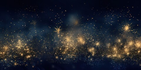 Elegant gold and navy blue glitter background with fireworks, ideal for Christmas Eve and New Year celebrations. - obrazy, fototapety, plakaty