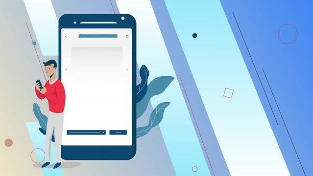 phone with blue background explainer video where a person using phone