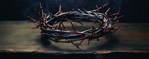 Fototapeta na wymiar Passion Of Jesus Christ, Crown Of Thorns On black Background.