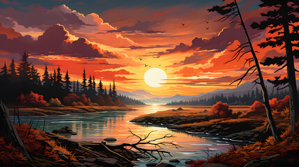 Set your sights on an epic autumn sunset where the horizon is adorned in fiery hues. This highly detailed background promises to ignite your creativity.