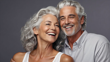 Mature old man and woman close up portrait. 