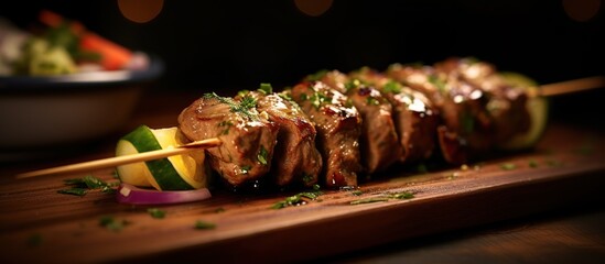 beautiful kebab dish on wooden table