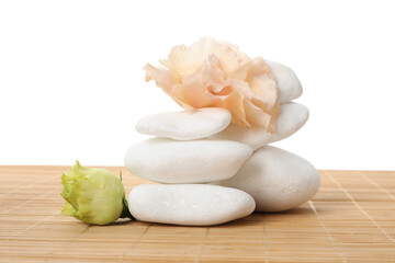 PNG, White stones and flowers, isolated on white background