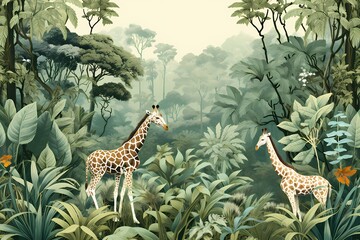 Wildlife scenery with giraffes - obrazy, fototapety, plakaty