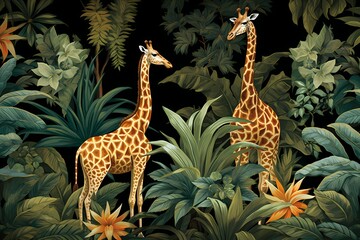 Giraffes with jungle background