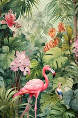 Flamingo with botanical background