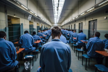 Prisoner eating in prison canteen  - obrazy, fototapety, plakaty