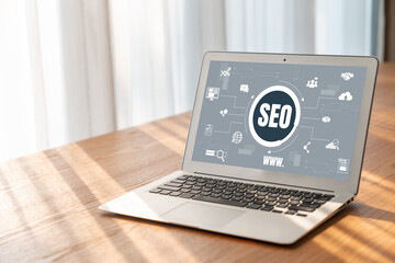SEO search engine optimization for modish e-commerce and online retail business showing on computer...