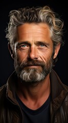 Fototapeta premium Portrait of smiling mature man standing on background. Model portrait illustration. Generative AI