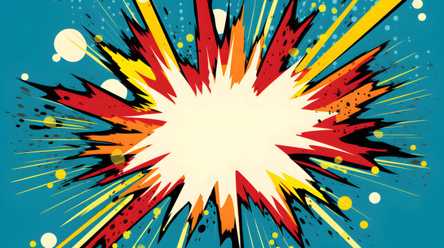 VIntage retro comics boom explosion crash bang cover book design with light and dots. Can be used for decoration or graphics. Graphic Art. Generative AI.
