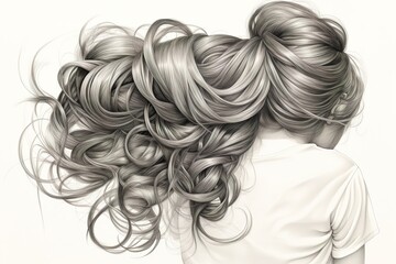 a realistic beauty illustration of lush female hair