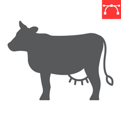 Cow glyph icon, farm and agriculture, cow meat vector icon, vector graphics, editable stroke solid sign, eps 10.