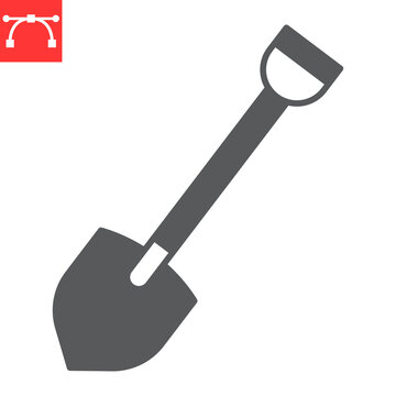 Shovel glyph icon, farm and agriculture, shovel spade vector icon, vector graphics, editable stroke solid sign, eps 10.