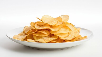 bowl of potato chips against a white background with room for text - obrazy, fototapety, plakaty