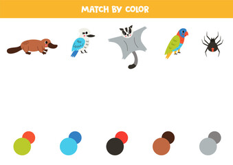 Match Australian animals and colors. Educational game for color recognition.