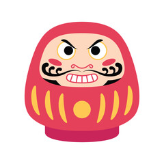 Cartoon Color Character Daruma Icon Flat Design Style Japanese Traditional Doll Bodhidharma Zen Concept Symbol of Fortune. Vector illustration