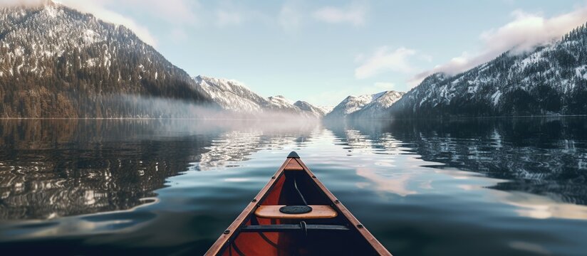 Canoeing on a lake at the edge of the icy mountains