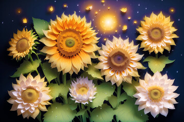 A Summer concept. A Captivating Papercut sunflowers. Sunflower Symphony. Papercut illustration. Generative AI