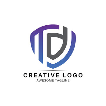 TDJ letter shield shape logo design icon