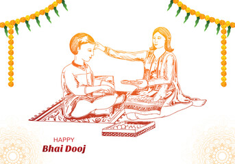 Happy bhai dooj indian festival brother and sister sketch card background