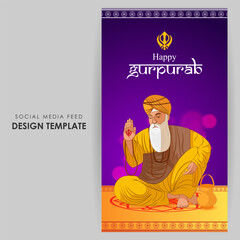 Vector illustration of Guru Nanak Jayanti social media feed template