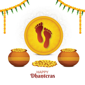 Happy dhanteras festival for goddess maa lakshmi charan or paduka card design