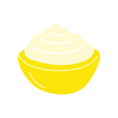 Cartoon Color Bowl with Mayonnaise Icon Concept Flat Design Style . Vector illustration of Homemade Mayo Sauce