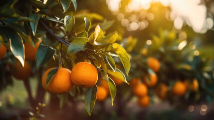 Agriculture, Oranges growing on a tree.