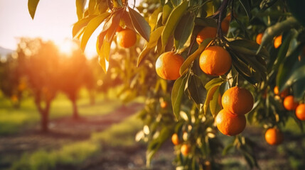 Agriculture, Oranges growing on a tree.